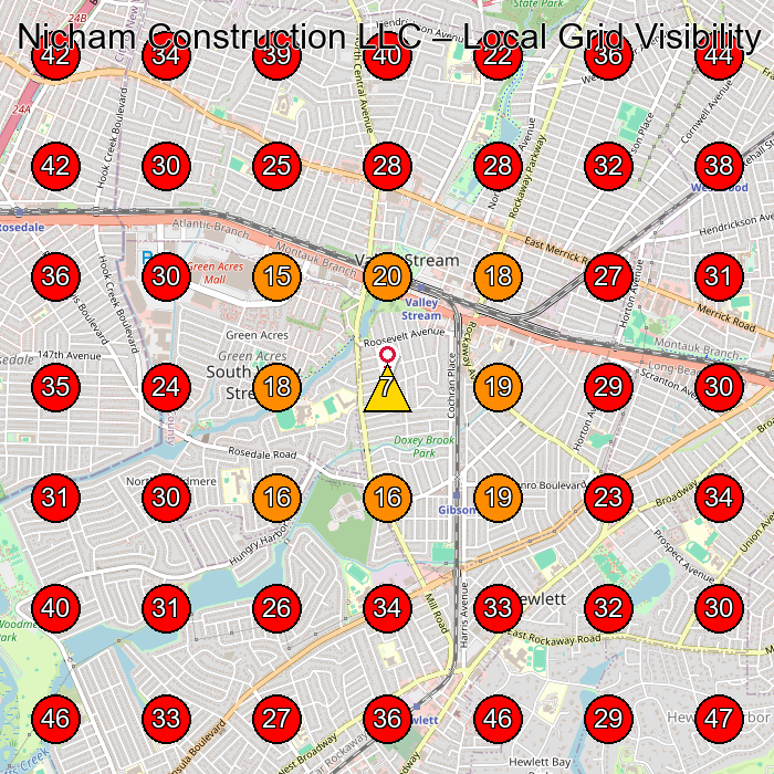 Nicham Construction LLC GeoGrid visibility map for General Contractor in Valley Stream